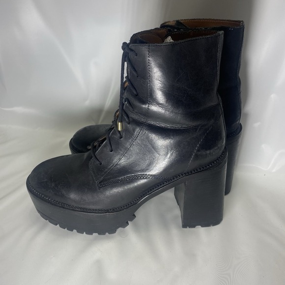 Free People High Point Platform Boots Black Leather Lace-Up EU 40 US 10 Chunky - Picture 13 of 16
